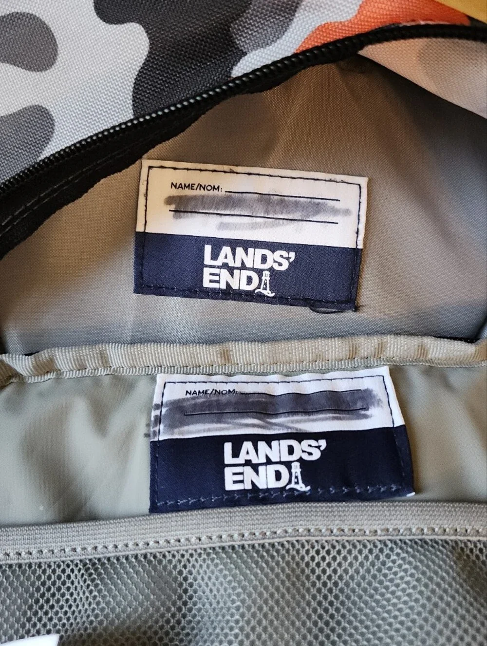 Lands' End Classmate Backpack Orange Camo Medium & Lunchbox Set GUC